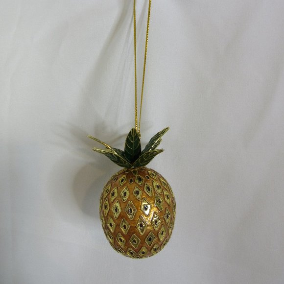 Ornament Pineapple Cloisonne Metal Christmas Tree Food Fruit Decoration - Picture 3 of 8